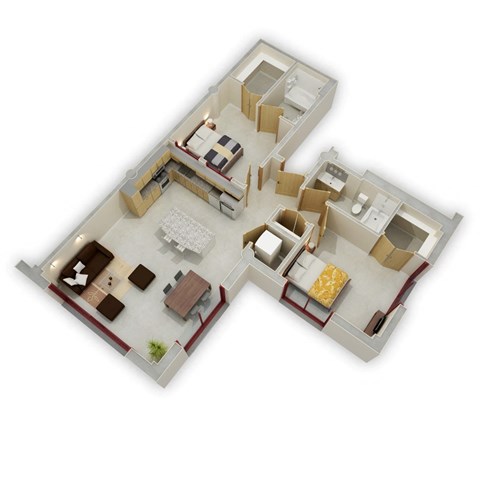 Floor plan for 2 beds, 2 baths, 1024 sqft