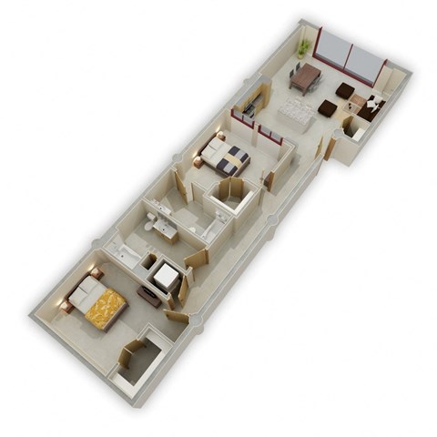 Floor plan for 2 beds, 2 baths, 1027 sqft