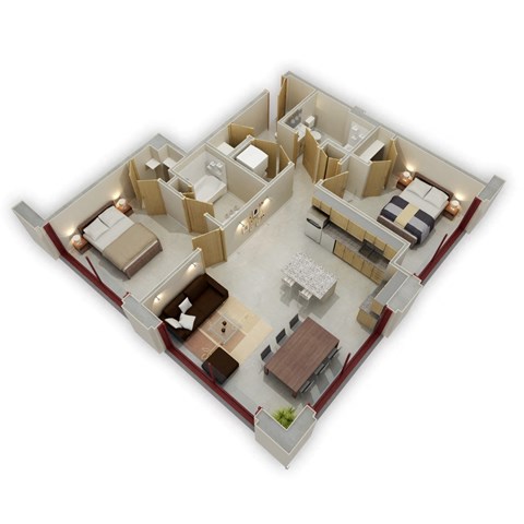 Floor plan for 2 beds, 2 baths, 974 sqft