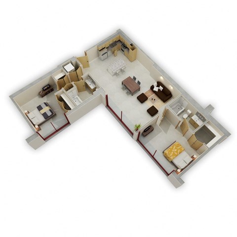 Floor plan for 2 beds, 2 baths, 1081 sqft