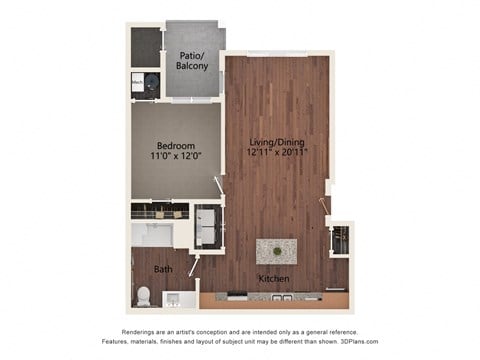 Floor plan for 1 bed, 1 bath, 796 sqft