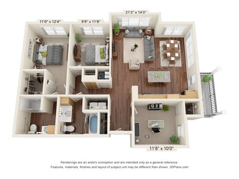 Floor plan for 3 beds, 2 baths, 1235 sqft