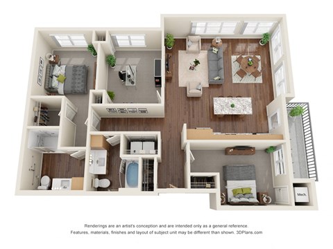 Floor plan for 3 beds, 2 baths, 1419 sqft