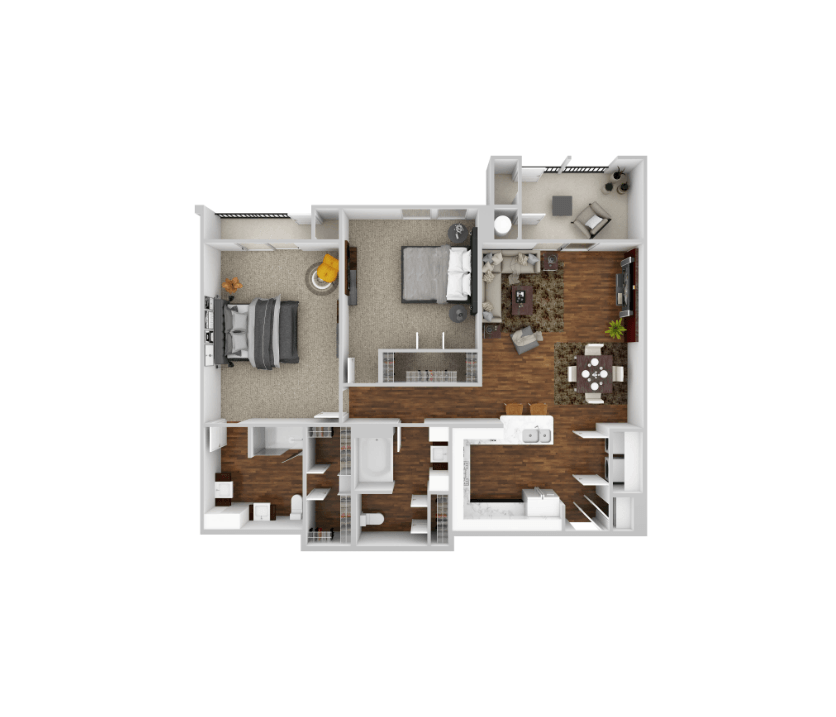 Floor plan for 2 beds, 2 baths, 1334 sqft