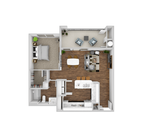 Floor plan for 1 bed, 1 bath, 826 sqft