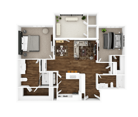 Floor plan for 2 beds, 2 baths, 1121 sqft