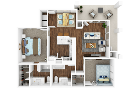 Floor plan for 2 beds, 2 baths, 1026 sqft