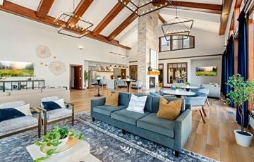 St. Anthony apartment for rent - a living room with couches and chairs and a fireplace
