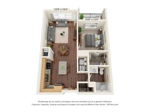 Floor plan for 1 bed, 1 bath, 700 sqft