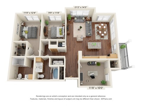 Floor plan for 3 beds, 2 baths, 1235 sqft