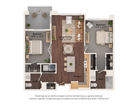 Floor plan for 2 beds, 1.5 baths, 918 sqft