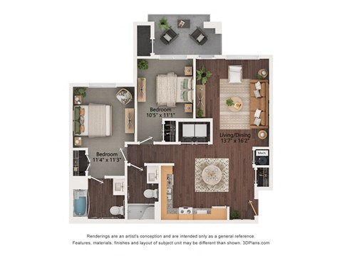 Floor plan for 2 beds, 2 baths, 919 sqft