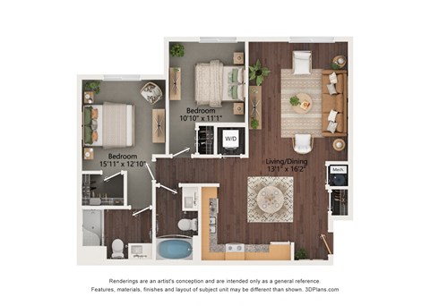 Floor plan for 2 beds, 2 baths, 919 sqft