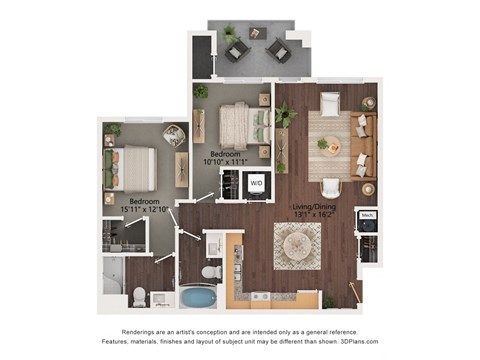 Floor plan for 2 beds, 2 baths, 919 sqft