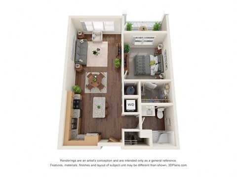 Floor plan for 1 bed, 1 bath, 700 sqft
