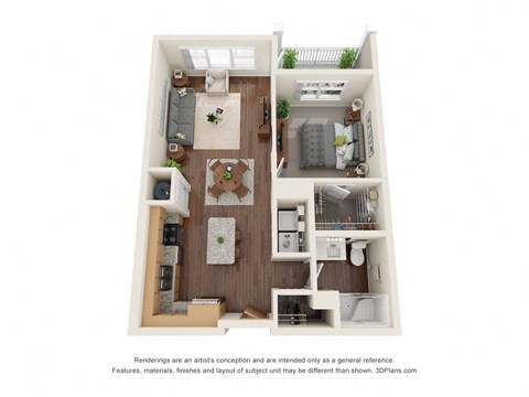 Floor plan for 1 bed, 1 bath, 700 sqft