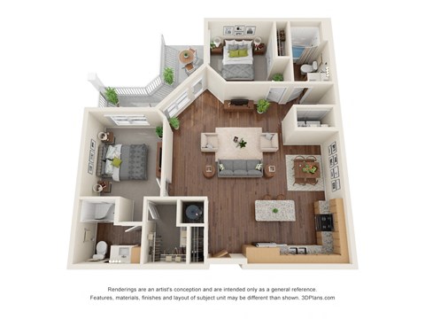 Floor plan for 2 beds, 2 baths, 1066 sqft