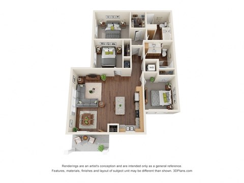 Floor plan for 3 beds, 2 baths, 1174 sqft