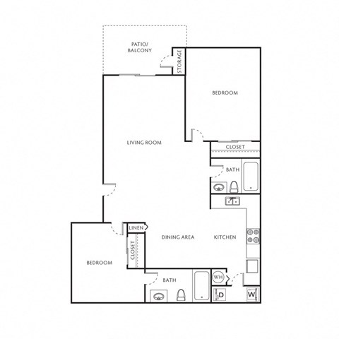 Floor plan for 2 beds, 2 baths, 926 sqft