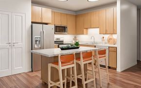 Austin apartment for rent - A kitchen with wooden cabinets and a marble countertop at Sage at Franklin Park Apartment , Austin, 78744