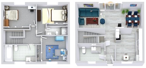 Floor plan for 3 beds, 2.5 baths, 1250 sqft