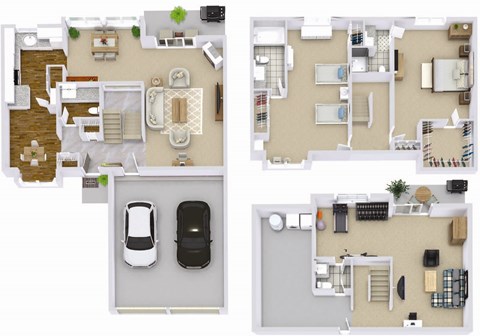 Floor plan for 2 beds, 3 baths, 2100 sqft