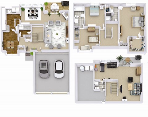 Floor plan for 3 beds, 3 baths, 2400 sqft