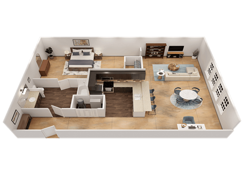 Floor plan for 1 bed, 1 bath, 840 sqft