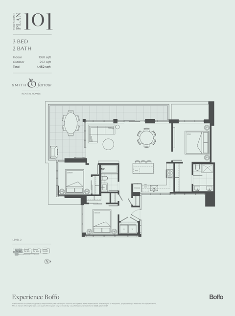 Floor plan for 3 beds, 2 baths, 1160 sqft