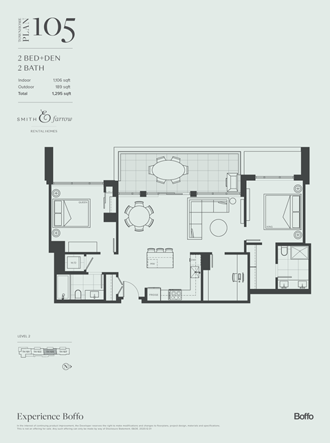Floor plan for 2 beds, 2 baths, 1106 sqft