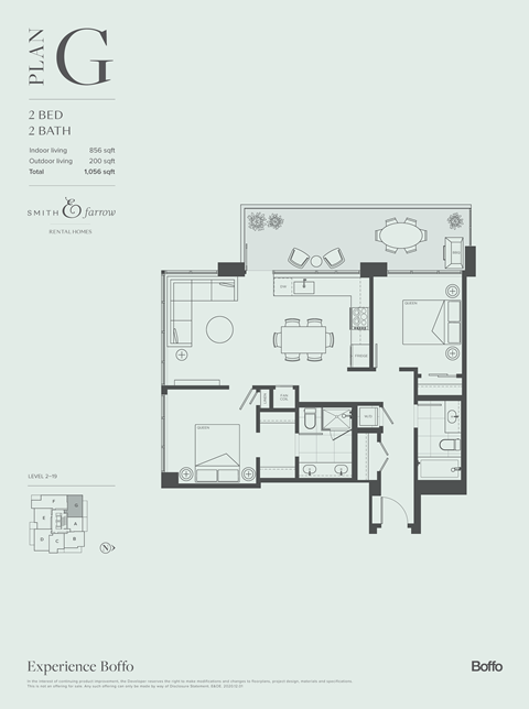 Floor plan for 2 beds, 2 baths, 856 sqft