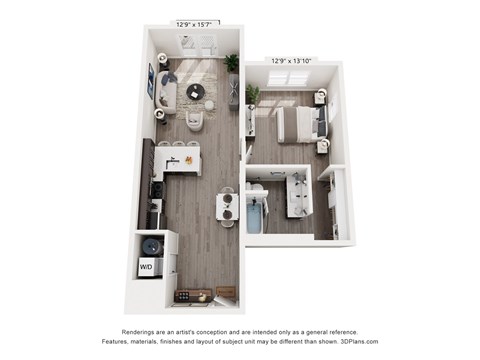Floor plan for 1 bed, 1 bath, 758 sqft