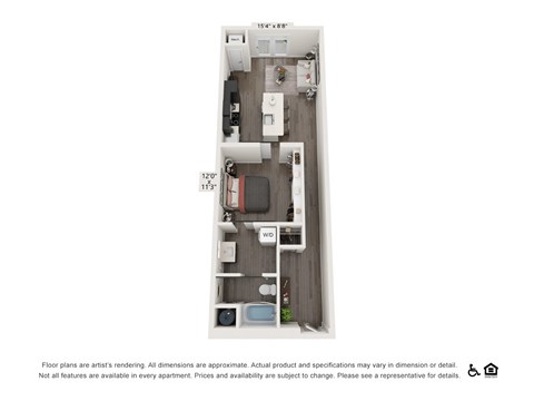 Floor plan for studio, 1 bath, 691 sqft