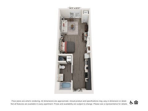 Floor plan for studio, 1 bath, 528 sqft