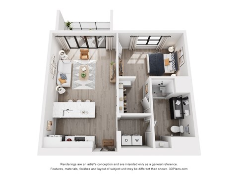 Floor plan for 1 bed, 1 bath, 811 sqft