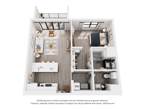 Floor plan for 1 bed, 1 bath, 811 sqft