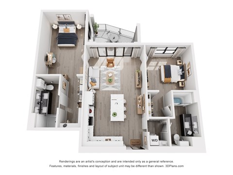Floor plan for 2 beds, 1 bath, 1137 sqft