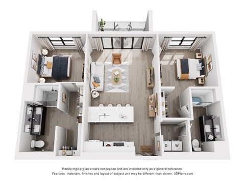 Floor plan for 2 beds, 1 bath, 1060 sqft