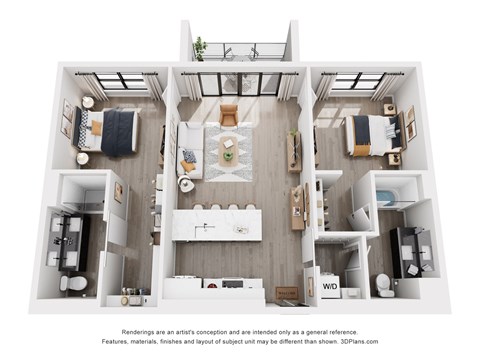 Floor plan for 2 beds, 1 bath, 1060 sqft