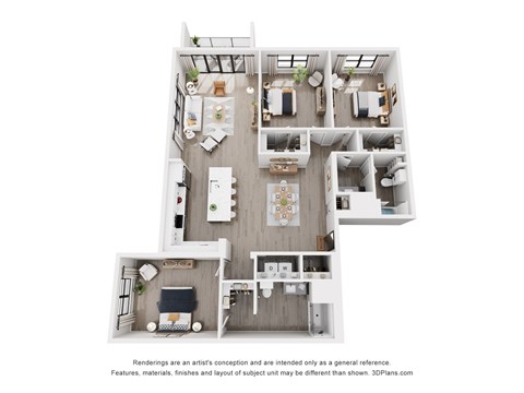 Floor plan for 3 beds, 2 baths, 1798 sqft