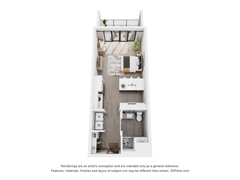 Floor plan for studio, 1 bath, 500 sqft
