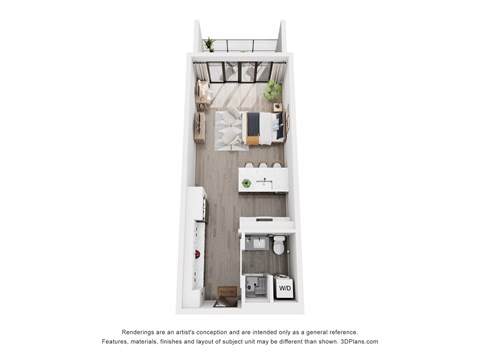 Floor plan for studio, 1 bath, 500 sqft