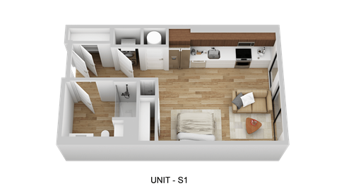 Floor plan for studio, 1 bath, 505 sqft