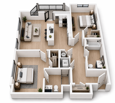 Floor plan for 2 beds, 2 baths, 915 sqft