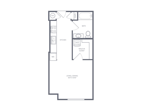 Floor plan for studio, 1 bath, 464 sqft