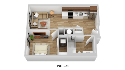 Floor plan for 1 bed, 1 bath, 702 sqft