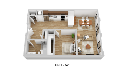 Floor plan for 1 bed, 1 bath, 1012 sqft