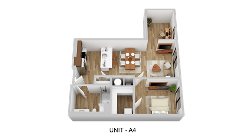 Floor plan for 1 bed, 1 bath, 849 sqft