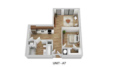 Floor plan for 1 bed, 1 bath, 752 sqft