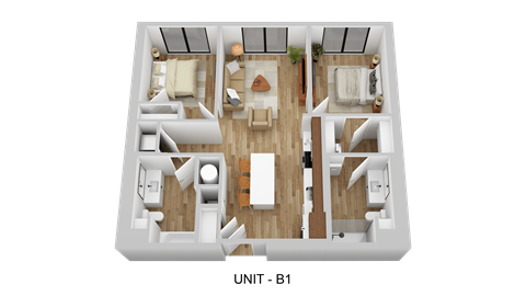Floor plan for 2 beds, 2 baths, 976 sqft